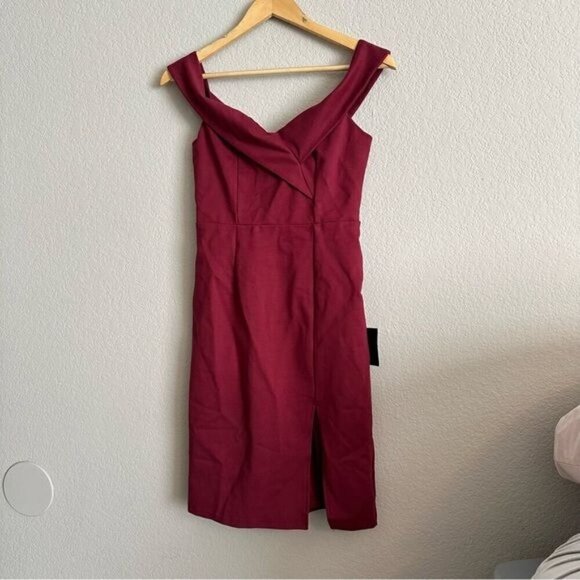 Lulu’s Classic Glam Burgundy Off-the-Shoulder Bodycon Dress Size Small - Picture 2 of 11